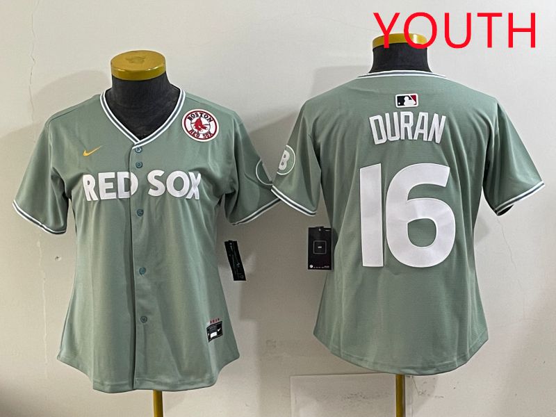 Youth 2025 Boston Red Sox 16 Duran Light Green Joint Name Nike MLB Jersey style 9